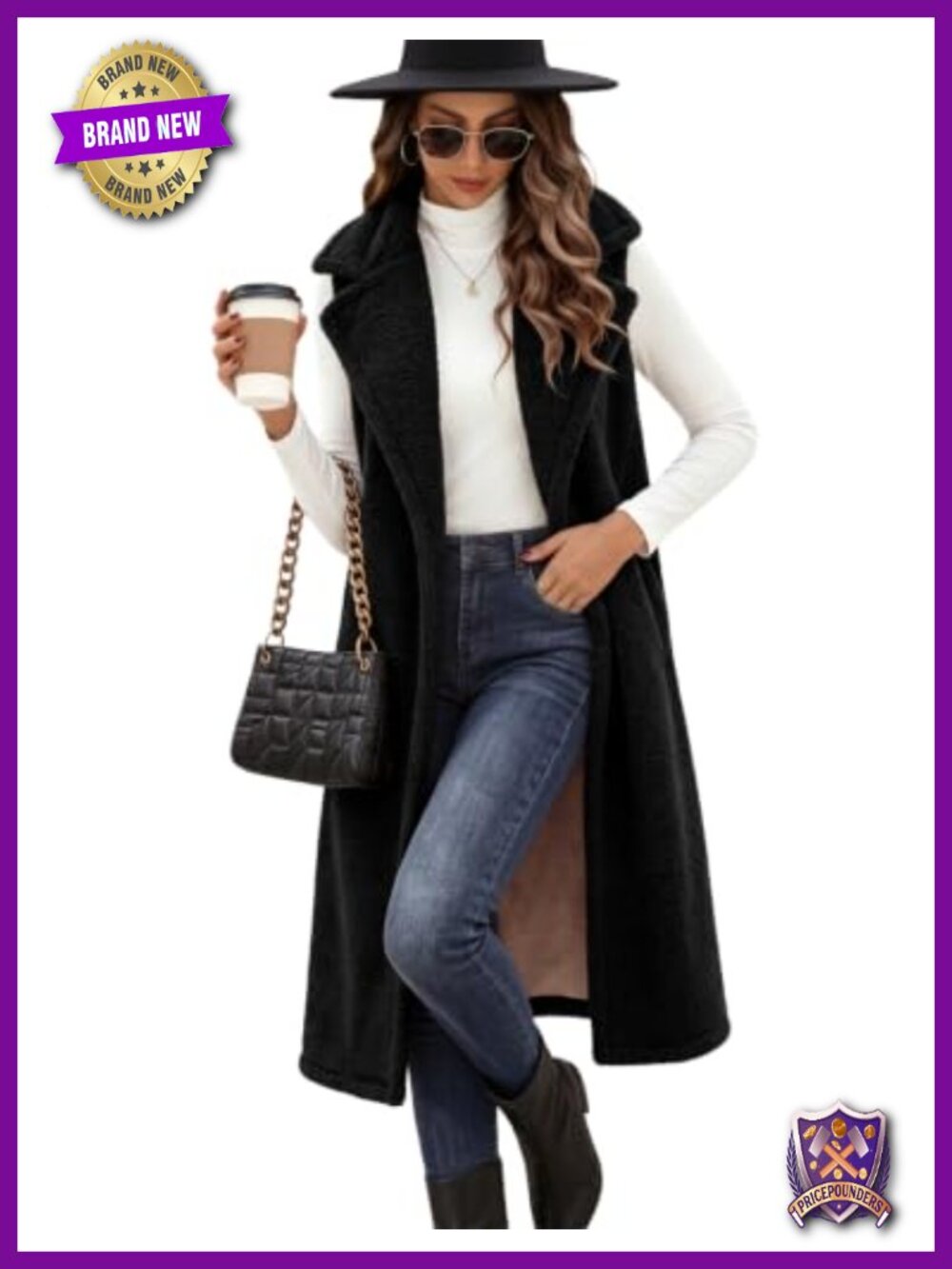 Teddy Fleece Long Vest Sleeveless Coat with Pockets Casual